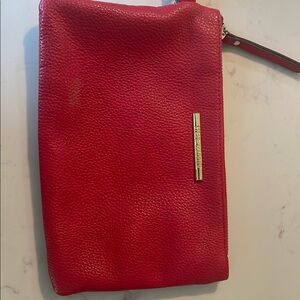 Vibrant Red Leather Wristlet with Gold Accents